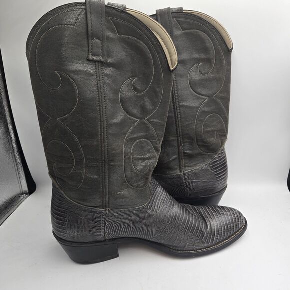Vintage ACME Lizard Print Leather Cowboy Boots Mens Size 13 D Gray USA main image 10
